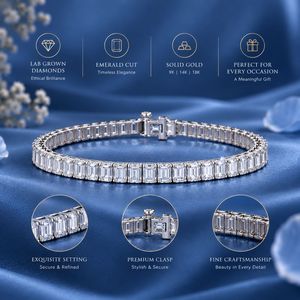 Pulsera de Diamantes Cultivados en Laboratorio con Corte Esmeralda, Diseño Clásico de Eternidad |   Pulsera de Diamantes de Oro Sólido de 9K, 14K y 18K, Joyería Fina - Product Image 5