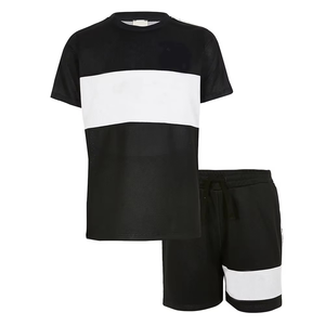 Ensemble décontracté homme été respirant 100 % coton : T-shirt à manches courtes et short à motif uni – Vente en gros - Product Image 5