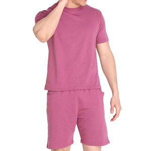 Ensemble T-shirt et short en coton uni pour homme, col rond, décontracté, été, respirant, tissu tricoté, vente en gros - Product Image 3
