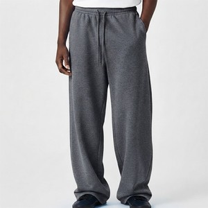 Men's Solid Color Wide Leg Sweatpants Relaxed Fit Adjustable Drawstring Soft Cotton Blend Casual Lounge <b>Trousers</b> With Side Pocke - Product Image 1