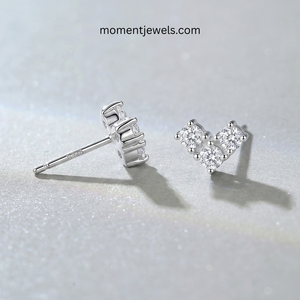 Elegant V Shape Moissanite <b>Stud</b> Earrings Luxury Rhodium Plated 925 Sterling <b>Silver</b> Ear <b>Studs</b> Round Gemstone Inlay Women Simple - Product Image 4