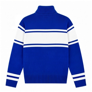<b>Custom</b> Logo Women's Blue Knit Crew Neck Cardigan Front Blue White Striped Long Sleeve Unisex Anti-Wrinkle Polyester/Cotton All - Product Image 2