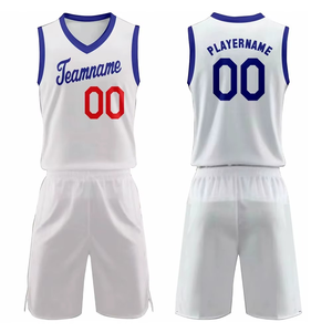 Custom Basketball Jersey Set White Blue <b>Red</b> 00 Teamname Playername Sleeveless V-Neck Unisex Breathable Polyester Uniform - Product Image 1