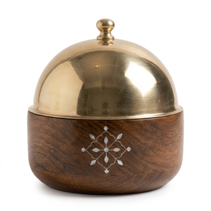Cazuela de Madera Premium para Servir en Ramadán y Fiestas, con Incrustaciones Florales de Madreperla y Tapa de Acero, para Catering de Lujo - Product Image 1