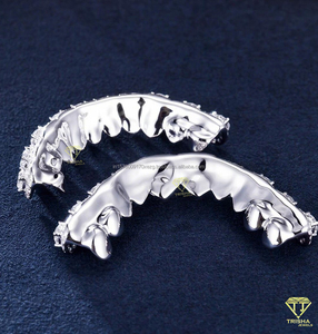 Custom Flawless Honeycomb Grillz Set with Real S925 Sterling <b>Silver</b> VVS Moissanite Pass <b>diamond</b> Personalised Rapper Gift for Him - Product Image 5