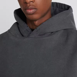 Hoodie court ample sans cordon, style streetwear, en molleton French Terry 100% coton, vintage, épais, pour homme - Product Image 2