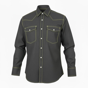 Men's Maroon Western Style Fire Resistant Breathable Silk Screen Printed Work <b>Shirt</b> Long Sleeve Two Chest Pockets Contrast - Product Image 6