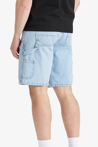 Shorts cargo en coton bleu clair pour homme, taille mi-haute, fermeture boutonnée, style décontracté Bermuda, couleur unie, tissu tissé, poches - Product Image 2