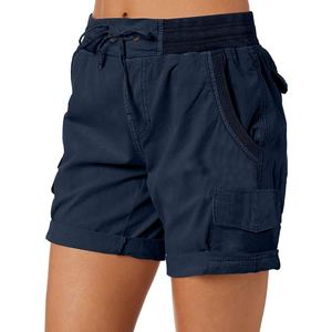 Women's <b>Navy</b> Cargo <b>Shorts</b> Drawstring Waist Solid Color Casual Breathable Cotton Canvas Fit Mid Rise Regular Style - Product Image 3