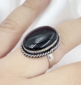 Natural Black Onyx Silver Plated Oval <b>Ring</b> Handmade Gemstone Fashion Jewelry for Women Ready <b>Ring</b> - Product Image 1