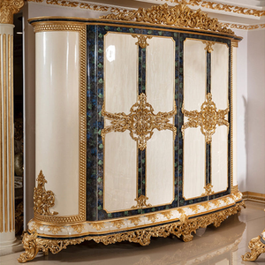 Ensemble de meubles de chambre à coucher de style turc de luxe, lit de mariage classique avec armoire et table de chevet en bois d'acajou - Product Image 4