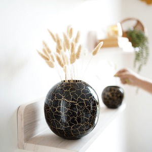Exclusive Design Handmade Modern Tabletop <b>Vase</b> Black Gold Crackle Finish Metal Decorative <b>Bowl</b> Wedding Centerpiece - Product Image 3