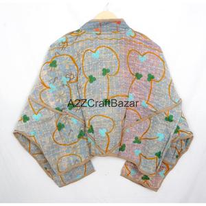 Indian 100% Cotton Hand Block Print Breathable Nonwoven Quilted Vintage <b>Kantha</b> Patch Work Women Winter <b>Jackets</b> - Product Image 6