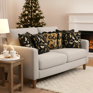 Ensemble de 6 coussins SOGA de 45 cm, couleur moutarde dorée, velours floral à volants et 4 housses de coussin décoratives vintage à motifs papillons - Product Image 6