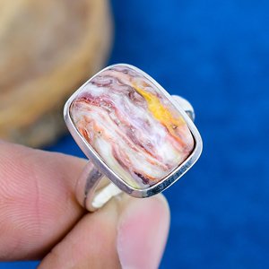 Bague en argent sterling 925 massif avec pierre précieuse naturelle d'huître rose faite à la main - Product Image 1