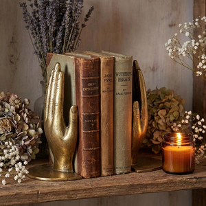 Antique Gold Metal Hand Bookends Sculptural Decorative Book Supports for <b>Bookshelf</b> Library Office <b>Desk</b> Home Decor - Product Image 5