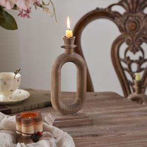Support à bougie en bois artisanal, décoration rustique pour la maison, porte-bougie moderne minimaliste pour centre de table de mariage - Product Image 5