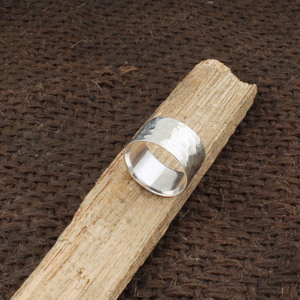 Silver Wide Band Gemstone <b>Ring</b> Hammered Classic Bezel Setting Statement Chunky <b>Plain</b> Minimalist Unisex 5 Garm - Product Image 4