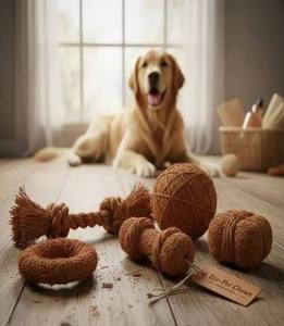 Jouet à mâcher pour chien en corde de coco Lotus Bleu, très populaire, écologique, durable, interactif, sûr, pour le nettoyage dentaire et le soulagement du stress des animaux domestiques - Product Image 2