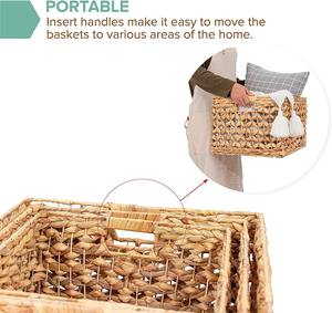 ชุดตะกร้าเก็บของจากผักตบชวา 3 ใบ พร้อมลวดลายดอกไม้ทอมือ ตะกร้าเก็บของทำมือ ขายส่ง เป็นมิตรกับสิ่งแวดล้อม ผลิตในเวียดนาม - Product Image 5