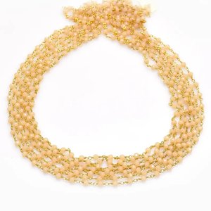 Chaîne de chapelet en pierre de lune pêche hydro-perlée, plaquée or, avec perles rondelles facettées enroulées de fil, en rouleau en vrac pour la fabrication de bijoux - Product Image 2