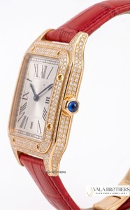 Cartierr Women's Yellow Gold Diamond Rectangle Analog Quartz <b>Watch</b> with Red Leather Strap and Sapphire Crystal Dial - Product Image 2