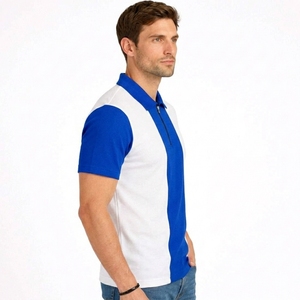 Polo en maille à manches courtes pour homme, de haute qualité, personnalisé, à blocs de couleur, rayé bleu et blanc, avec fermeture éclair, style décontracté, coupe classique - Product Image 3