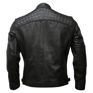 Chaqueta de Motociclista de Cuero Genuino Negro para Hombre, Cuello Alto, Cierre de Cremallera, Resistente al Viento, Corte Ajustado, Manga Regular, para Otoño - Product Image 3