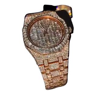 Montre Hip Hop de luxe en acier inoxydable, style antique, avec diamants en moissanite pour homme, verre saphir à taille baguette brillante, étanche 30M - Product Image 1