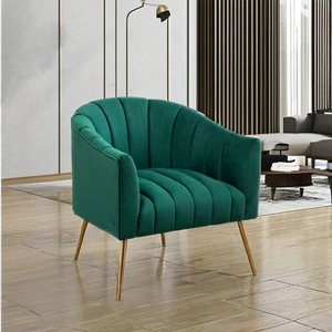 Fauteuil inclinable moderne en velours beige capitonné avec pieds dorés pour appartement, salon et chambre à coucher - Product Image 1