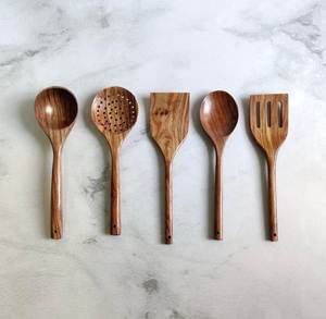 Juego de utensilios de cocina de madera natural de alta calidad con soporte, 6 piezas, herramientas de cocina rústicas de madera al mejor precio - Product Image 4