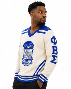 Pull universitaire brodé Phi Beta Sigma, anti-rétrécissement, bleu et blanc, col rond, manches longues, style preppy, hiver - Product Image 1