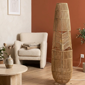 Handwoven Rattan <b>Rope</b> <b>LED</b> Floor Lamp Minimalist Design Iron Frame Standing Light for Living Room Bedroom Apartment Hotel - Product Image 6