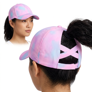 Casquette de baseball rose tie-dye à 6 panneaux en maille, réglable et respirante, pour activités sportives en extérieur, printemps-été, unisexe adulte - Product Image 2