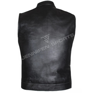 Gilet de motard unique en cuir lisse et perforé, sans manches, vêtement d'extérieur tendance pour homme, idéal pour les voyages, grandes tailles - Product Image 4