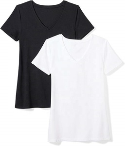 เสื้อยืดคอวี แขนสั้น ผ้าถัก สีพื้น ทรงปกติ สไตล์ลำลอง สีเบจ สำหรับทุกเพศ - Product Image 3