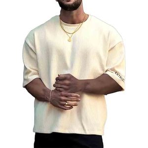 T-shirts oversize pour hommes, chemises amples à épaules tombantes, tops courts, mode streetwear, t-shirts d'été - Product Image 6