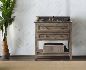 Rustic Hardwood 36-Inch Solid Wood Brown Bathroom Vanity Combo with Sink Premium Bathroom Cabinet - Product Image 1