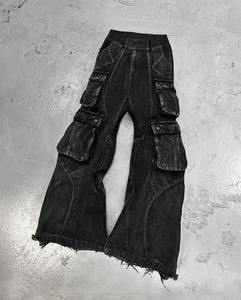 Cargo High Street Wear Heavyweight Mid Waist Embroidered Denim <b>Jeans</b> <b>Men</b> Distressed Baggy <b>Flared</b> Pants Gothic - Product Image 4