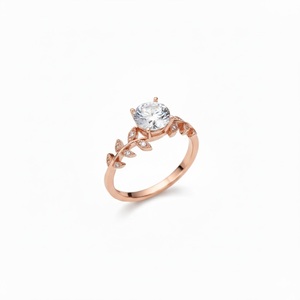 Bague de Fiançailles en Argent Sterling 925 avec Diamant de Laboratoire Rond en Or 10K, Motif Feuille de Vigne Naturelle, Bague Branche de Laurier, Vente en Gros - Product Image 3