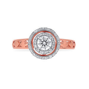Superbe bague solitaire sphérique, élégante bague à double halo avec diamant rond brillant en or rose, bague de fiançailles de luxe pour femme - Product Image 3