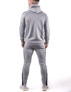 Ensemble de survêtement unisexe gris à capuche en polaire à carreaux avec cordon de serrage, sweat-shirt et pantalon de jogging, tenue décontractée respirante 100 % coton pour l'hiver - Product Image 6