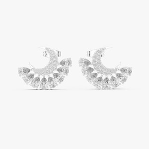 Boucles d'oreilles statement en or jaune 9K avec diamants de laboratoire poire et ronds de 2,644 carats en forme de croissant de lune, vente en gros, bijoux OEM - Product Image 3