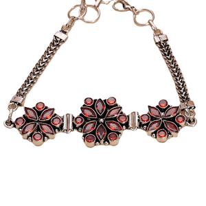 Antique Silver Plated Brass Beaded <b>Red</b> Cubic Zirconia Flower Cluster Trendy Women's Anniversary <b>Bracelet</b> - Product Image 2