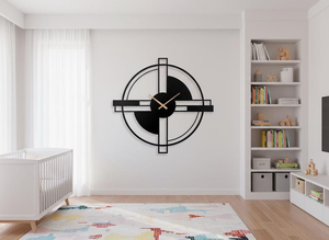 Modern Geometric Metal Wall <b>Clock</b> Abstract Round Designer <b>Clock</b> Black White Decorative <b>Clock</b> Contemporary Minimalist Wall <b>Art</b> - Product Image 1
