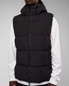 Gilet matelassé à capuche noir pour homme avec fermeture éclair, coupe-vent, veste décontractée d'hiver, coupe régulière, couleur unie, rembourrage en polyester - Product Image 3