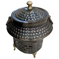 Goldener Messing-Chafing-Dish mit Deckel und Ständer für Buffet-Präsentation, runde Form, Alkoholheizung, manuelle Steuerung