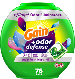 Lessives en dosettes Gain Flings avec protection anti-odeurs, 76 unités, parfum Super Fresh Blast, dosettes de lessive HE 3-en-1 avec Febreze - Product Image 4