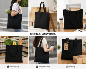 กระเป๋าผ้าแคนวาสสีดำล้วน 16x14 นิ้ว กระเป๋าช้อปปิ้งสไตล์มินิมอล ใช้ได้ทุกฤดูกาล - Product Image 3