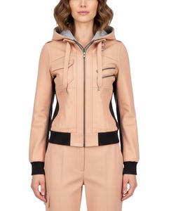 Premium Women's PU Leather Hooded Bomber Tracksuit Set – Full Zip <b>Jacket</b> & Tailored Pants Luxury Two Piece Streetwear Outfit - Product Image 1